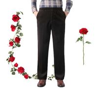Pantalon en velours côtelé à taille élastique pour homme, pantalon droit en velours côtelé confortable pour les personnes âgées d'âge moyen (café, 2XL)
