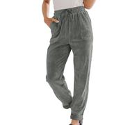 Pantalon en velours côtelé pour femme avec taille élastique - Pantalon taille haute pour femme avec jambes courtes, en coton, avec cordon de serrage, pantalon sarouel avec taille haute, pantalon de