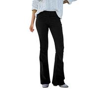Pantalon en velours côtelé pour femme - Coupe boyfriend - Taille haute - Pantalon évasé - Noir - Coupe ajustée - Pantalon long en velours côtelé - Coupe droite - Pantalon de loisirs - Pantalon skinny