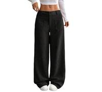 Pantalon en velours côtelé pour femme - Taille élastique - Jambe large - Pantalon ample et décontracté - Pantalon de jogging baggy - Pantalon de survêtement taille haute - Pantalon de rue d'extérieur