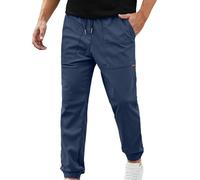 Pantalon en velours côtelé pour homme - Taille élastique - Cordon de serrage - Confortable - Jambe droite - Pantalon de stade avec poches, bleu marine, 27-32