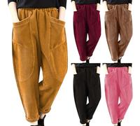 Pantalon en velours côtelé stretch pour femme - Pantalon de loisirs pour femme - Pantalon de jogging en coton - Pantalon d'hiver décontracté - Pantalon sarouel pour femme - Taille élastique - Avec