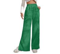 Pantalon en velours côtelé Treny pour femme - Taille haute - Ourlet fendu - Jambe large - Pantalon en velours côtelé extensible - Pantalon habillé et décontracté avec poches, Vert, 3XL