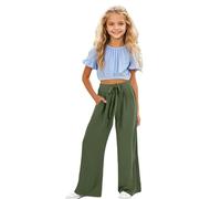 Pantalon Enfant, Pantalon Large pour Filles, Coupe Ample et décontractée, en Tissu Doux et Extensible, idéal pour Jouer et Aller à l'école.