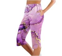Pantalon et Elegant Élastique Jogging Pantalon décontracté Moyenne Confortable pour Femme Sport Casual élégant Respirant ajusté Minceur Sept huitième été (Purple, XXL)