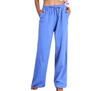 Pantalon Été Coton et Lin pour Femme Pants Fluide Large Elegant Décontracté Pantalon Taille Haute Élastique avec Cordon Pantalons Léger Jogging Pants de Plage avec Poches Vetement pour Sport