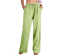 Pantalon Été Coton et Lin pour Femme Pants Fluide Large Elegant Décontracté Pantalon Taille Haute Élastique avec Cordon Pantalons Léger Jogging Pants de Plage avec Poches Vetement pour Sport