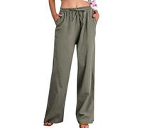 Pantalon Été Coton et Lin pour Femme Pants Fluide Large Elegant Décontracté Pantalon Taille Haute Élastique avec Cordon Pantalons Léger Jogging Pants de Plage avec Poches Vetement pour Sport