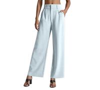 Pantalon Ete Femme Fluide Été Grande Taille De Travail Ample Large Elastique Vetement Chic Tailleur Tailleurs-Pantalons Ensemble Et Haut Leger Elegant Haute Pantacourt Tenues Élégante,2-Bleu ciel,XS