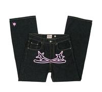 Pantalon Étoile Hip Hop | Y2k Star Eye Print Cargo Jeans Baggy Taille Haute Large Esthétique Streetwear Vintage De Jogging Noir Hommes Femmes