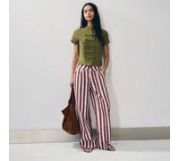 Pantalon évasé à rayures verticales taille haute. Été, automne, vacances, voyage, style chic décontracté. 25,26,27,28,29,30RayéJean