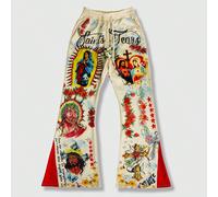 Pantalon évasé à taille cordonnée avec imprimé Jésus, Vierge Marie, croix et floral, style mode de rue pour hommes. Assortiment pour couple L,M,S,XL,XXLCartoon,graphique,LettresTissu tricoté