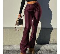 Pantalon évasé à taille haute noir enduit , coupe mince et flatteuse, style "American Beauty", saison printemps L,M,S,XL,XS,XXSTissu enduit