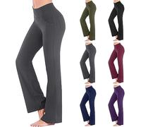 Pantalon évasé avec poches taille haute leggings bootcut couleur unie pantalon extensible pantalon de sport uni pour femme pantalon de sport léger pour femme pantalon skinny, Vert, XXL