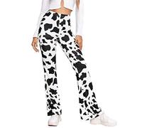 Pantalon évasé brossé à Motif de Vache, Pantalon Bootcut Extensible à la Mode, imprimé Animal, Pantalon pour Femme-Motif de Vache-L