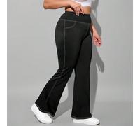 Pantalon évasé de sport pour femmes grandes tailles, automne/hiver. Vêtement extérieur affinant et , pantalon casual taille haute ajusté effet jean pour yoga avec poches 0XL,1XL,2XL,3XL,4XL,5XLUnicolo