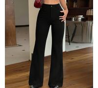 Pantalon évasé décontracté noir grande taille pour femmes grandes, taille haute, avec fermeture éclair et poches. La taille haute vous fait paraître plus mince et vos jambes plus longues. Convient aux