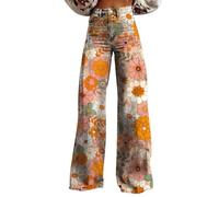 Pantalon évasé des années 70 pour femme - Style bohème des années 60 - Style hippie - Fleurs - Taille haute - Costume disco - Pantalon de yoga - Legging en denim - Broderie vintage - Jean évasé - Jean