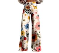 Pantalon évasé des années 70 pour femme - Style bohème des années 60 - Style hippie - Fleurs - Taille haute - Costume disco - Pantalon de yoga - Legging en denim - Broderie vintage - Jean évasé - Jean