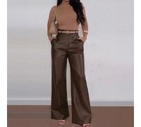 Pantalon évasé élégant à taille haute avec poches pour femmes, coupe ample, début de l'automne et printemps L,M,S,XL,XS,XXLUnicoloreTissu enduit