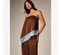 Pantalon évasé élégant à taille haute pour femmes AiiRZ avec détail de ourlet en dentelle délicate et finition satin pour soirée, mariage, invité spécial et occasions du soir L,M,S,XL,XS,XXL,XXS,XXXL,