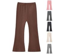 Pantalon évasé Fille en Tricot Côtelé Taille élastique Legging à Volants Legging Extensible Chaud et Confortable Pantalon Slim Flare Taille élastique pour Fille Automne Hiver (#01 Coffee, 3-4 Years)