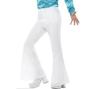 Pantalon Évasé Homme Blanc Flare 60s 70s Costume Disco Rétro Fancy Dress