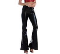 Pantalon évasé métallique taille haute pour femme style années 70 Disco Dance Leggings à jambe large Bootcut Palazzo Pantalon Club Wear, Noir , M