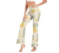 Pantalon évasé motif ananas et feuilles tropicales pour femme, doux pour les voyages, coloré, Taille S