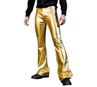 Pantalon évasé pour homme, brillant, métallisé, années 70, hippie, discothèque, en cuir synthétique, pantalon de danse, pantalon de jazz, pour carnaval, fête à thème, effet mouillé, pantalon évasé
