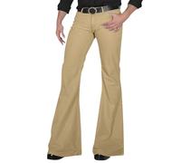 Pantalon évasé pour homme - Coupe ajustée - Style rétro années 60 et 70 - Style disco - En sergé stretch, kaki, XL