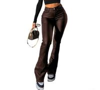 Pantalon évasé taille haute pour femme aspect cuir Y2K (marron, taille M)