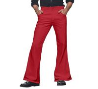 Pantalon évasé vintage années 70 pour homme - Pantalon évasé - Pantalon de loisirs - Carnaval - Disco - Couleur unie - Élégant - Coupe ajustée - Bootcut - Avec poches, O rouge., L