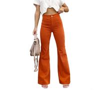 Pantalon évasé vintage, taille élastique, pantalon cloche, look rétro, poches arrière (S, orange)