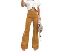 Pantalon évasé vintage, taille élastique, pantalon cloche, look rétro, poches arrière (XXL doré)