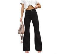 Pantalon évasé vintage, taille élastique, pantalon cloche, look rétro, poches arrière (XXL noir)