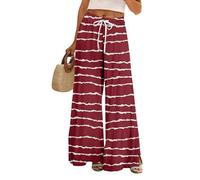 Pantalon extensible à jambe large pour femme - Taille élastique - Décontracté - Léger - Coupe ample - Pour l'été, la plage, les vacances, la gym, la marche - Pantalon polyvalent