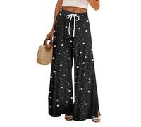 Pantalon extensible à jambe large pour femme - Taille élastique - Décontracté - Léger - Coupe ample - Pour l'été, la plage, les vacances, la gym, la marche - Pantalon polyvalent