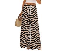 Pantalon extensible à jambe large pour femme - Taille élastique - Décontracté - Léger - Coupe ample - Pour l'été, la plage, les vacances, la gym, la marche - Pantalon polyvalent