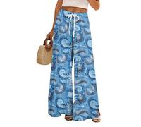 Pantalon extensible à jambe large pour femme - Taille élastique - Décontracté - Léger - Coupe ample - Pour l'été, la plage, les vacances, la gym, la marche - Pantalon polyvalent
