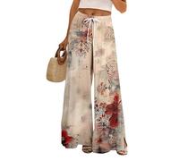 Pantalon extensible à jambe large pour femme - Taille élastique - Décontracté - Léger - Coupe ample - Pour l'été, la plage, les vacances, la gym, la marche - Pantalon polyvalent