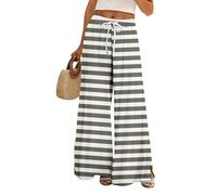Pantalon extensible à jambe large pour femme - Taille élastique - Décontracté - Léger - Coupe ample - Pour l'été, la plage, les vacances, la gym, la marche - Pantalon polyvalent