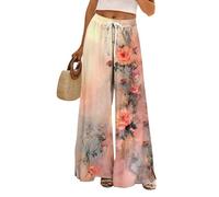 Pantalon extensible à jambe large pour femme - Taille élastique - Décontracté - Léger - Coupe ample - Pour l'été, la plage, les vacances, la gym, la marche - Pantalon polyvalent