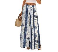Pantalon extensible à jambe large pour femme - Taille élastique - Décontracté - Léger - Coupe ample - Pour l'été, la plage, les vacances, la gym, la marche - Pantalon polyvalent