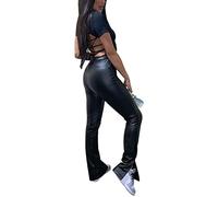 Pantalon Féminin, Cuir d'imitation à Ajustement Mince Apparaît des Femmes Noires Longues pour Le Journal (Black #12)