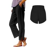 Pantalon Femme 3 Bandes Solide Élastique Pantalon Long Lin Femme Taille Coton Jambes de Pantalon Décontracté Pantalon Chaud Femme, Noir , 3XL