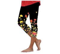 Pantalon Femme 7 8 Chic Decontracte Confort Imprime Stretch Taille Haute Elastique Court Resort Plage Leggings Yoga Sport Course Floral Capris Slim Fit Cellulite Mesh Opaque Dentelle Ete Souples (XXL)