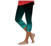 Pantalon Femme 7 8 Chic Decontracte Confort Imprime Stretch Taille Haute Elastique Court Resort Plage Leggings Yoga Sport Course Floral Capris Slim Fit Cellulite Mesh Opaque Dentelle Ete Souples (XL)