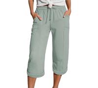 Pantalon Femme 7/8 Ete Lin Mode Leger Pas Cher Été De Plage Vetement Ample Couleur Unie Elastique Fluide Pantacourt Taille Haute Chic Shorts Classique Gaze De Coton Décontracté Bermuda Short