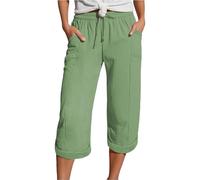 Pantalon Femme 7/8 Ete Lin Mode Leger Pas Cher Été De Plage Vetement Ample Couleur Unie Elastique Fluide Pantacourt Taille Haute Chic Shorts Classique Gaze De Coton Décontracté Bermuda Short